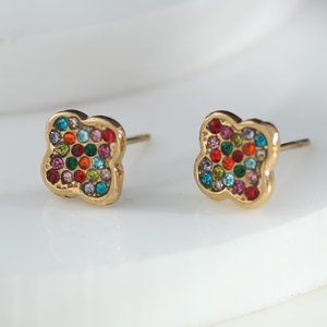 Vintage Inspired GOLDIE Stud Earrings with Multi Coloured Zirconia Gemstones